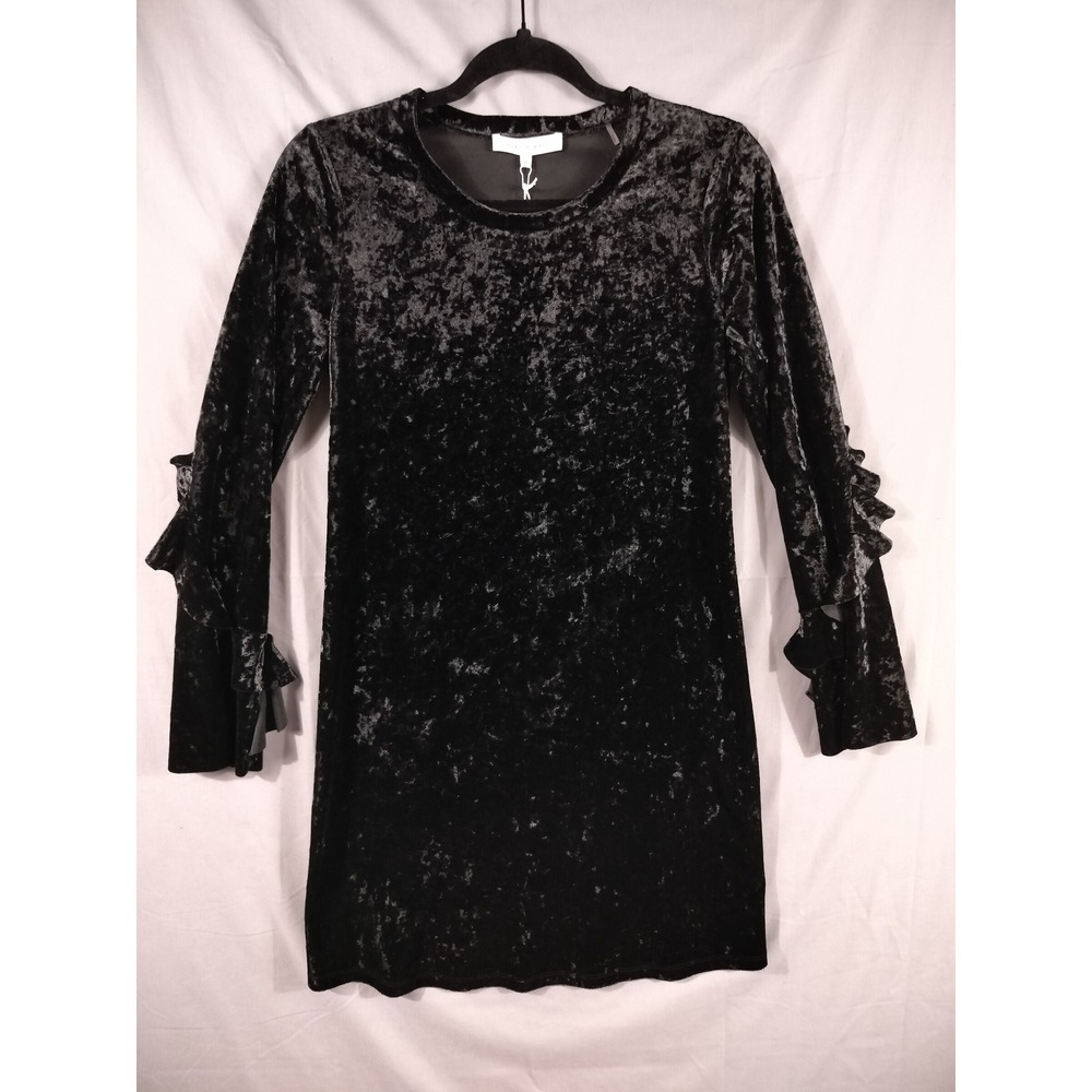 mika & gali Noelle Dress Women XS NEW Black Crushed Velvet Ruffle Sleeve Goth